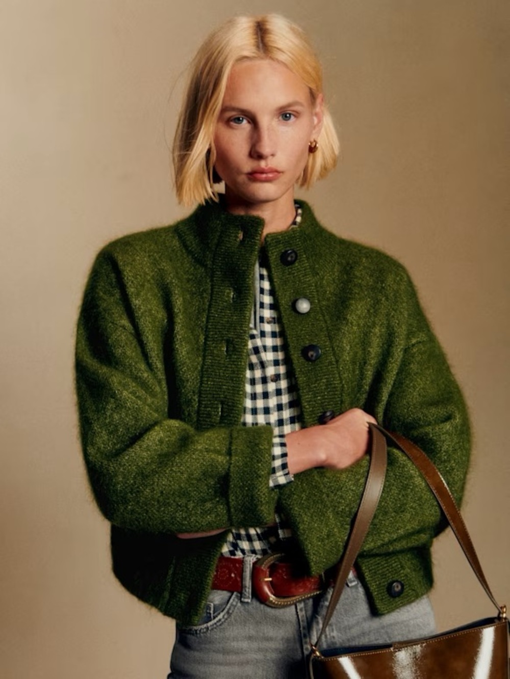 Sezane Thais mohair Jacket Green NWT